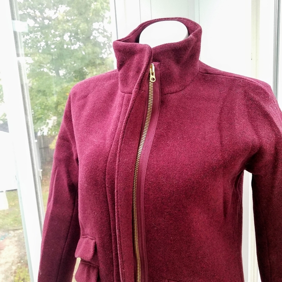 24 Hour Price drop J.Crew Wine Italian Stadium Wool Cocoon Coat Size8 - Picture 5 of 13
